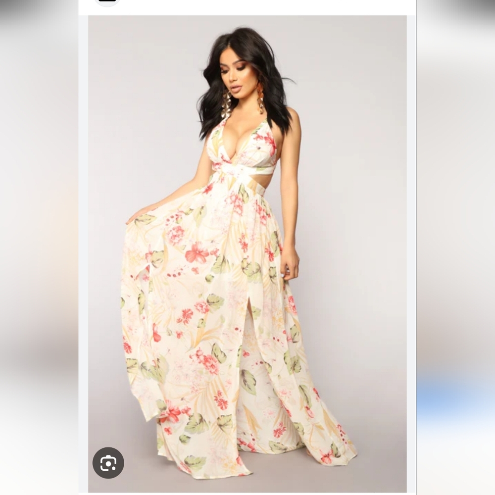 Fashion Nova Ivory Floral Maxi Dress